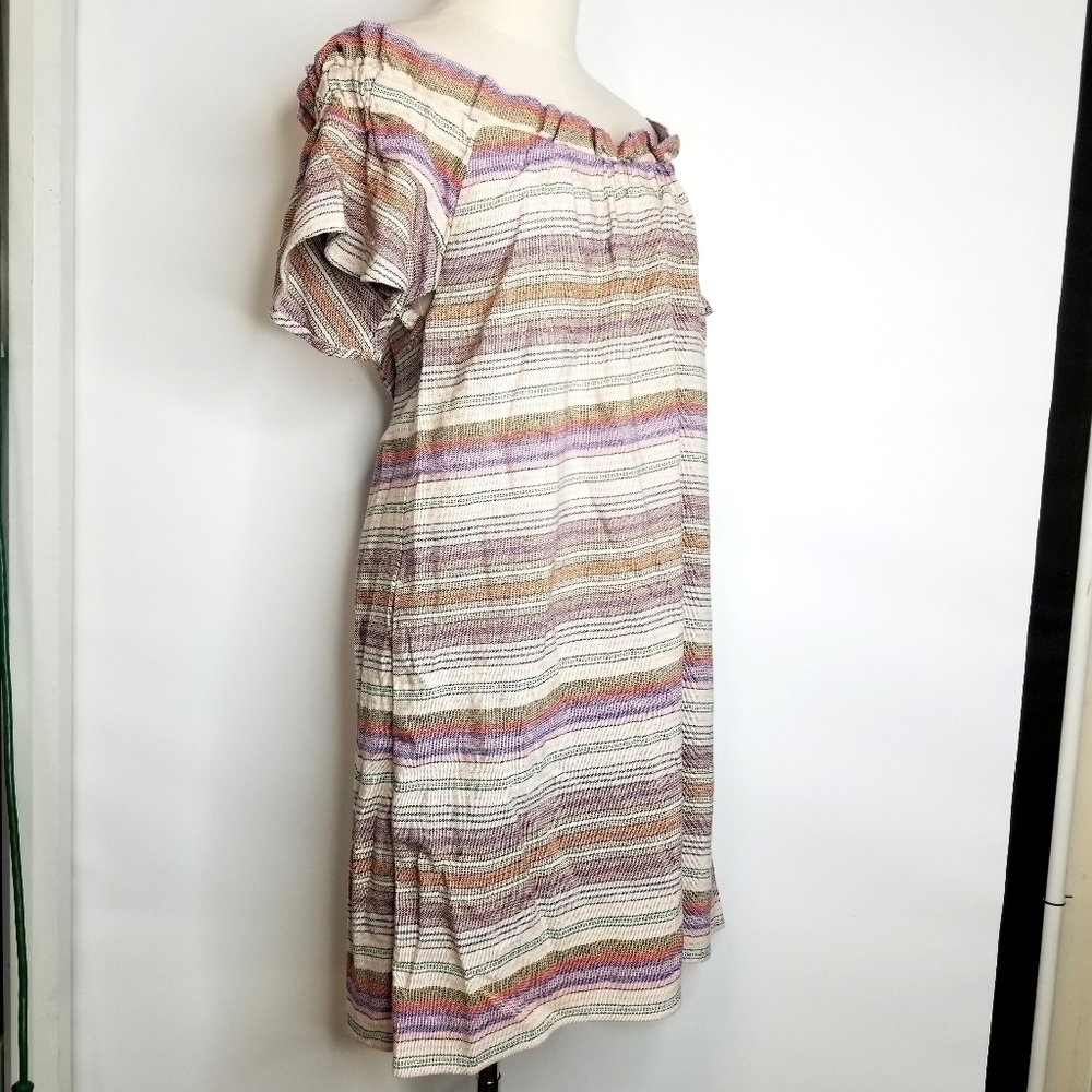 Philosophy Stripes Pastel Colored Off The Shoulder Short Dress with Pockets, L - Picture 4 of 12